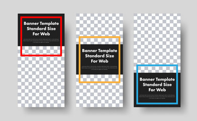 Wall Mural - desigb of black vertical web banners with place for photo and color frames for headline.