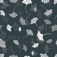 Beautiful Ginkgo Leaves Seamless Pattern, Natural Black And White Autumn Background - Great For Fashion Prints, Health And Beauty Products, Wallpapers, Backdrops, Banners - Vector Surface Design