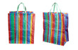 plastic shopping bags with colorful stripe isolated on white background. 
