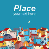 Fototapeta Miasto - Template with sea, colorful houses and sample text.