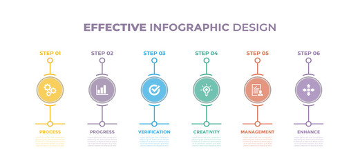 Wall Mural - Modern design elements for Effective concept Multicolor infographics.Timeline with 6 steps, options, Circles. Vector template