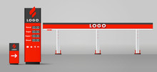 Detailed Vector Modern Flat Design Illustration Of The Gas Or Petrol Filling Station. With Road Sign And Prices Stella