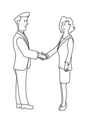 A man and a woman shake hands .Schematic representation.Vector image.