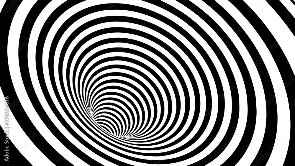 Tunnel or wormhole. Movement lines illusion. Abstract wave whith black and white curve lines. Vector optical illusion. - obrazy, fototapety, plakaty 