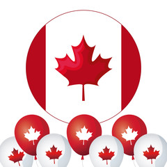 Poster - flag of canada in shape circle with balloons helium