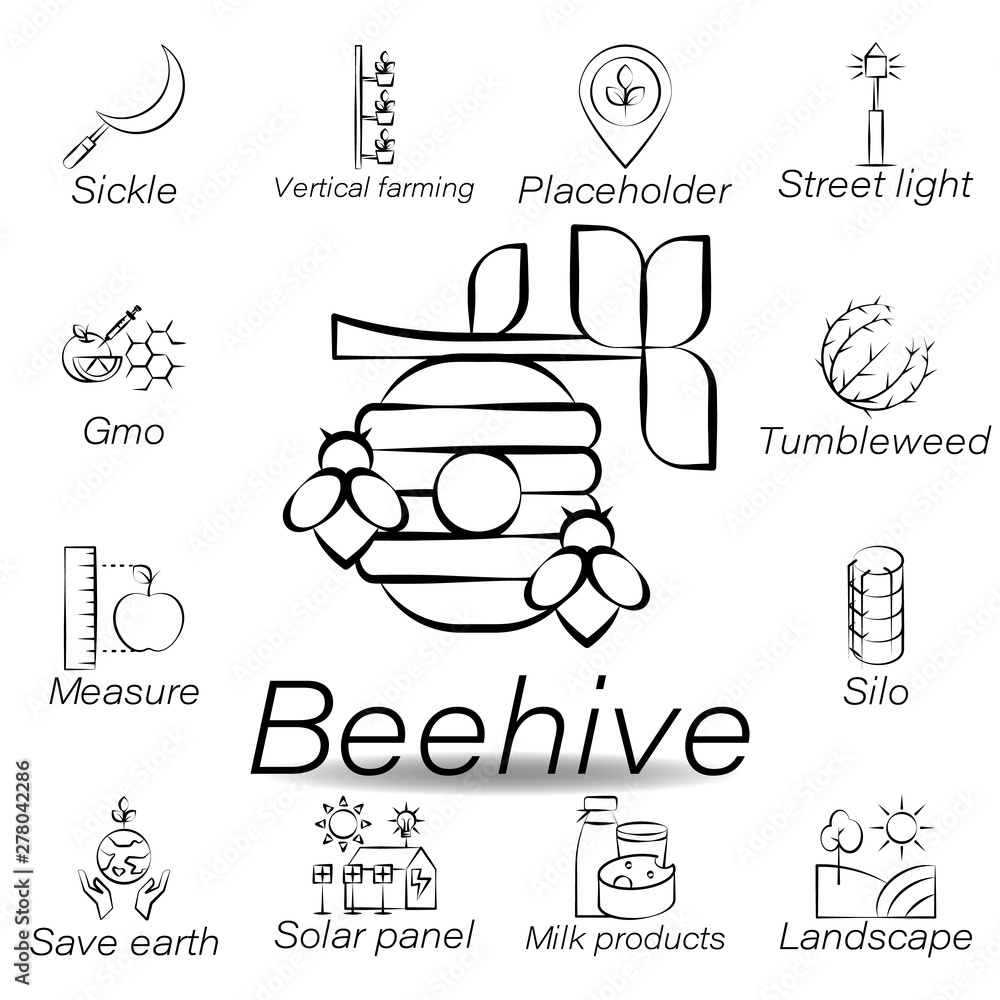 beehive hand draw icon. Element of farming illustration icons. Signs ...