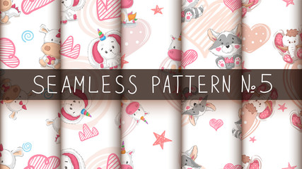  Set cute teddy animals - seamless pattern