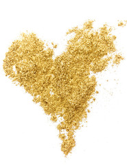 Wall Mural - Golden glitter sparkle heart texture on white background.