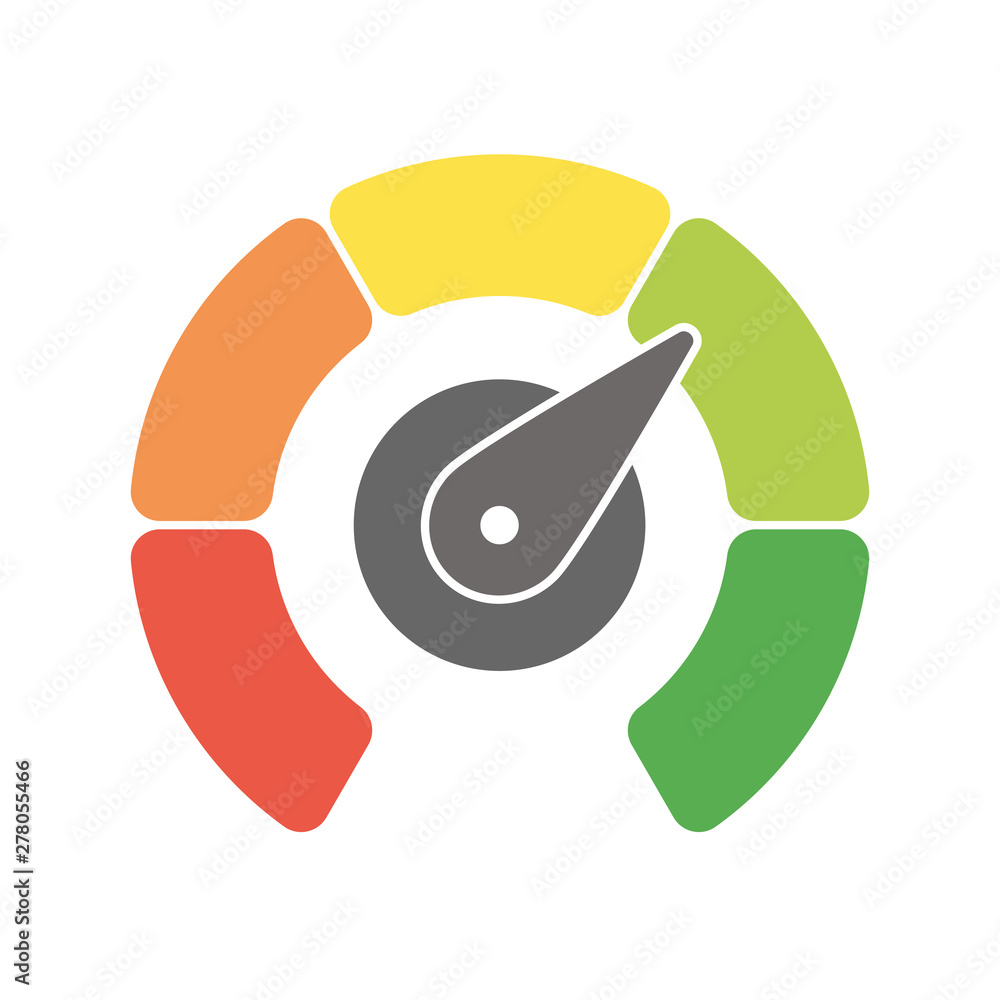 Radial gauge scale from red to green with arrow hand pointer ...