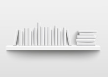 White Book Shelf Mockup On The Wall, 3d Realistic Design Of Minimalist Bookshelf With Blank Hard Cover Books