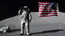 3D Rendering. Astronaut Saluting The American Flag. CG Animation. Elements Of This Image Furnished By NASA.