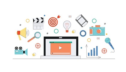 Wall Mural - Internet and video marketing abstract media concept background.