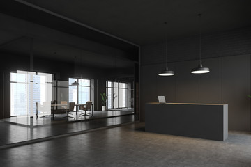 Gray reception and meeting room interior