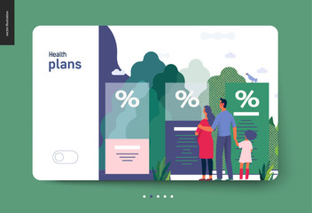 Health plans - medical insurance template -modern flat vector concept digital illustration - a young family expecting a baby with a kid choosing a health insurance plan