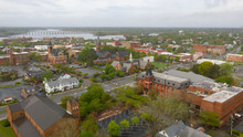 Aerial Perspective Over The Downtown Urban City Center Of New Bern NC