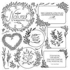 Wall Mural - hand drawn vintage floral elements. set of flowers, icons