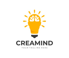 Creative idea logo design. Human head as light bulb vector design. Smart human head with brain logotype