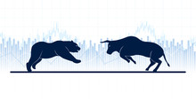 Abstract Financial Chart With Bulls And Bear In Stock Market On White Color Background