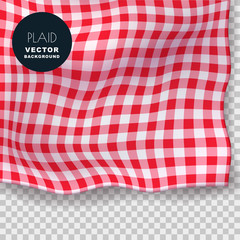 Tablecloth or plaid realistic vector illustration. Red gingham textile blanket on isolated transparent background.