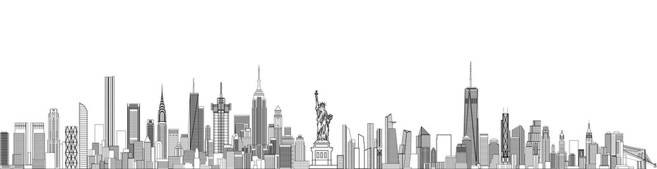Fototapete - New York cityscape line art style vector detailed illustration. Travel background 