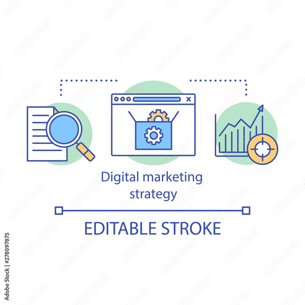 Digital marketing strategy concept icon. SEO, social media idea thin ...