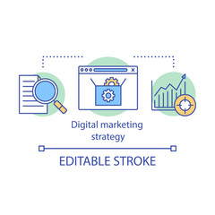 Digital marketing strategy concept icon. SEO, social media idea thin line illustration. Content, email marketing, conversions. Vector isolated outline drawing. Editable stroke