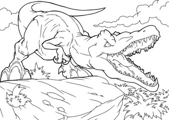 Wall Mural - Cartoon tyrannosaurus coloring book