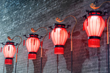 Red Chinese Lanterns Lit Xian China