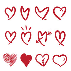 Poster - Vector of hand drawn doodle style heart isolated on white background. group red heart. Easy editable layered vector illustration.