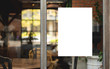 Mockup billboards or white promotion poster displayed on the front of the restaurant, coffee shop Promotion information for marketing announcements and details