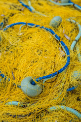 Closeup of a yellow fishing nets