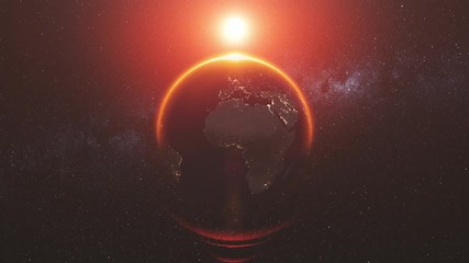 Wall Mural - motion graph sun shines rotating planet earth silhouette approaches creating halo and making screen 
