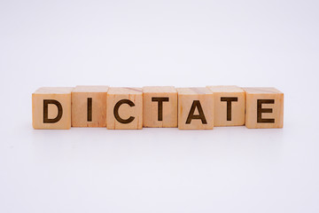 Dictate Word Written In Wooden Cube With White Background Concept