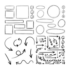 Wall Mural - vector set of hand drawn scribble drawings, illustration isolated on white background, black rough l