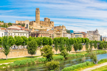 Wall Mural - View at the Old Cathedral Seu Vella with Segre river in Lleida - Spain