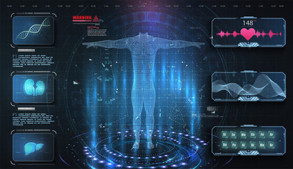 Wall Mural - medical examination in style hud, ui, ux, gui. medical health care human virtual body hi tech diagno