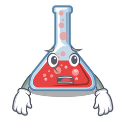 Sticker - Afraid erlenmeyer flask above wooden cartoon table