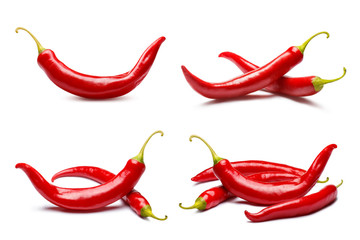 Collection of red chili peppers, isolated on white background