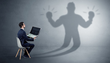 Canvas Print - Businessman staying and offering stuffs to a shadow businessman