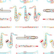 Brass instruments hand drawn outline seamless pattern