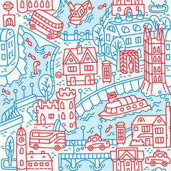  London. City seamless pattern Roads, houses, river