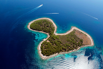 Island Jerolim is a Croatian island in the Adriatic Sea, one of the Paklinski Islands southwest of Hvar. Shot from air.