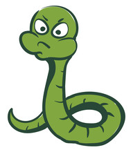 Angry Green Worm, Illustration, Vector On White Background.