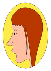 Sticker - Profile of girl with red hair, illustration, vector on white background