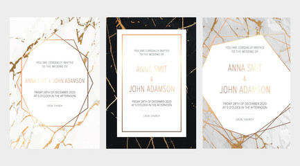 Wall Mural - Gold, black, white marble elegant wedding invite, artistic cover design, colorful texture. Trendy pattern, graphic poster, gold geometric brochure, card. All elements are isolated and editable.