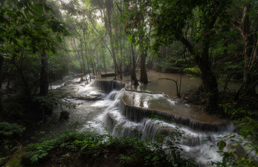 waterfall in Kanjanaburi Thailand (Huay Mae Kamin waterfall Nation Park).Huay Mae Kamin Waterfall, beautiful waterfall in deep forest, Kanchanaburi province, Thailand