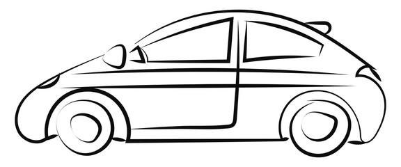 Canvas Print - Car drawing, illustration, vector on white background.