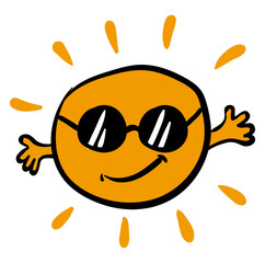 Poster - Sun with sun glasses, illustration, vector on white background.