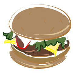 Poster - Sweet hamburger, illustration, vector on white background.