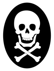 Sticker - Skull with bones, illustration, vector on white background.